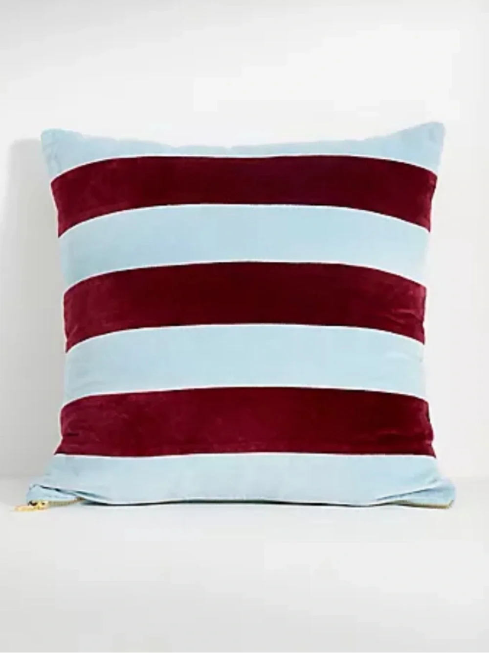 Anthropologie Andie Striped Cotton Velvet Pillow 18x18 Blue and Wine NWT Rare